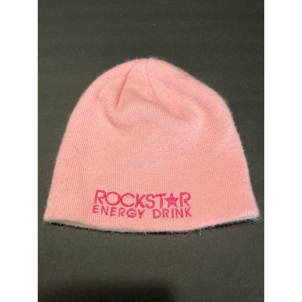 Rockstar Energy Drink Pink Beanie Hat Embroidered Star Logo Y2K Streetwear